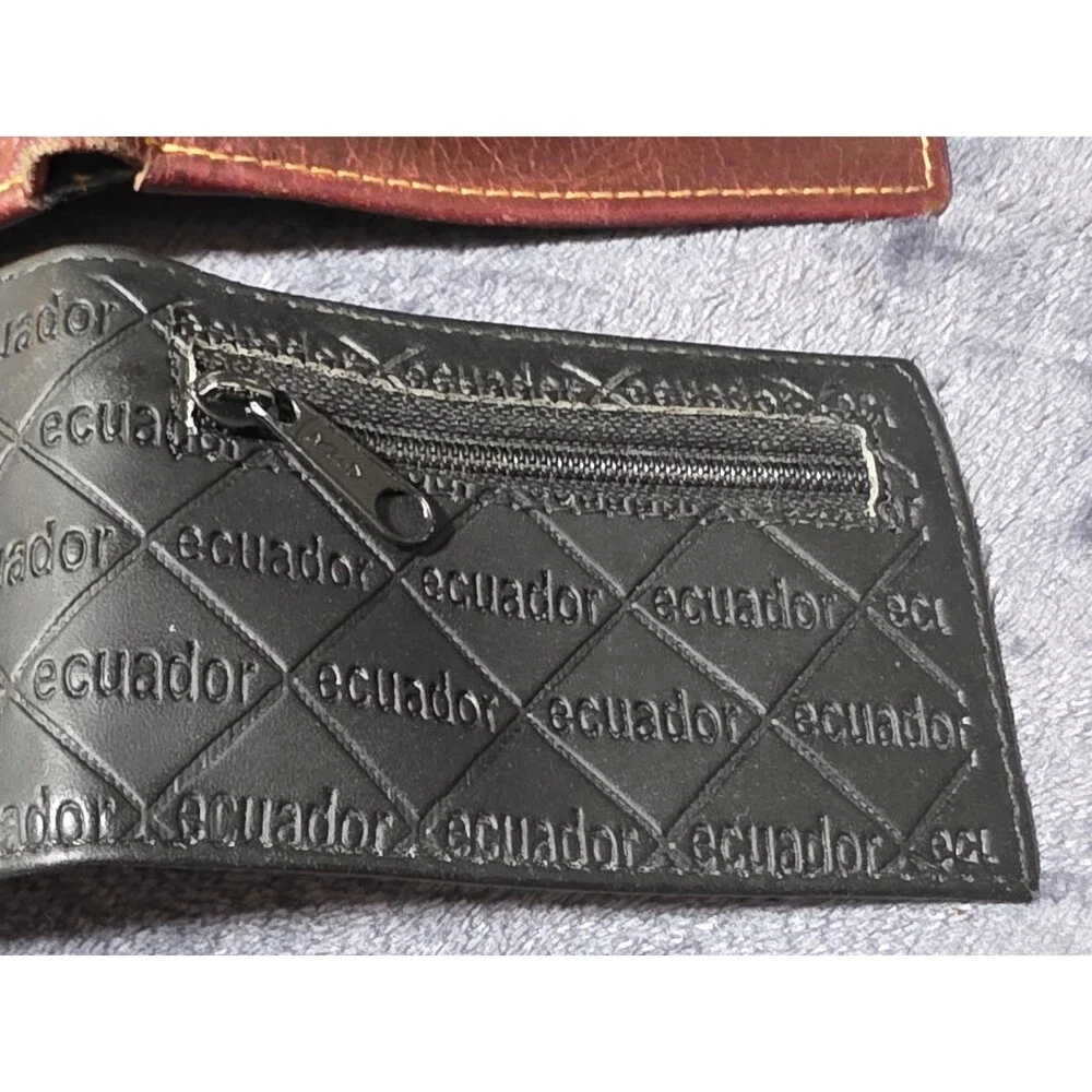 Rare 2pc Cool Ecuador Hand Stitched Tooled Bifold Embossed Leather Wallet EuC